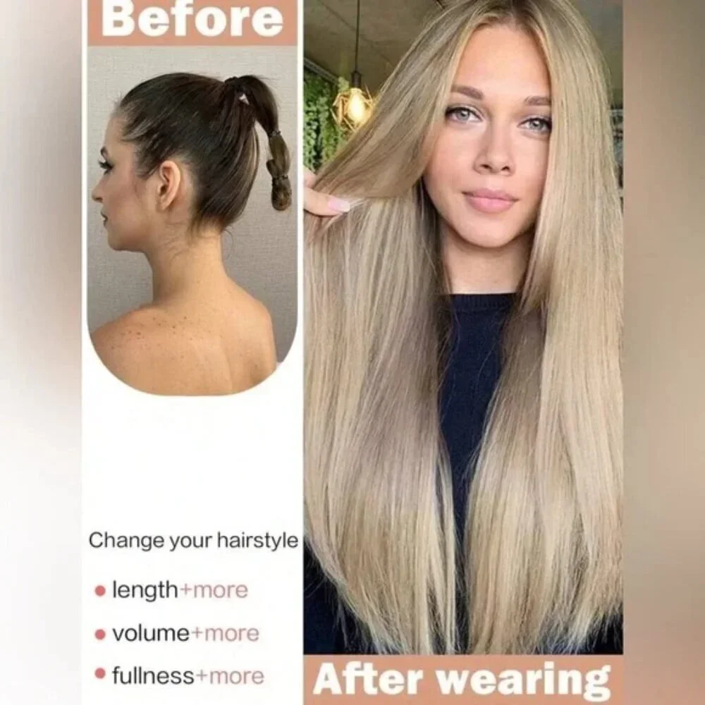 Human hair blend Extra Light Ash Blonde with highlights hair extensions